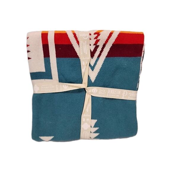 Pendleton Knit Baby Blanket 30 x 40 with Beanie Set Harding Teal Pattern NWT - Picture 4 of 6